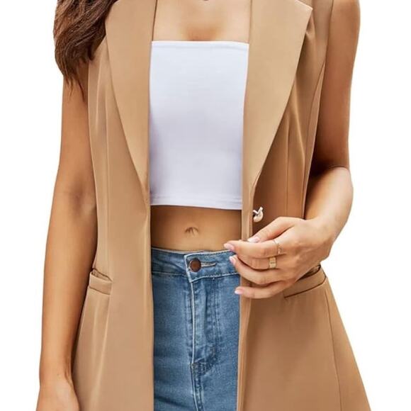 Camel sleeveless duster trench vest SIze XL Waistcoat NWT - Picture 2 of 4